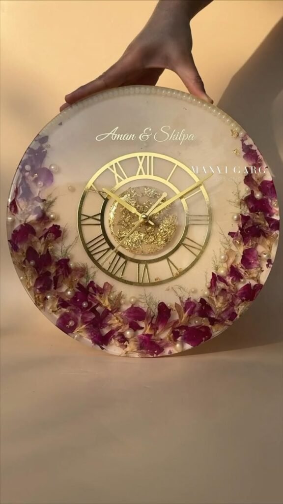 12 inch resin clock with varmalas flowers…
